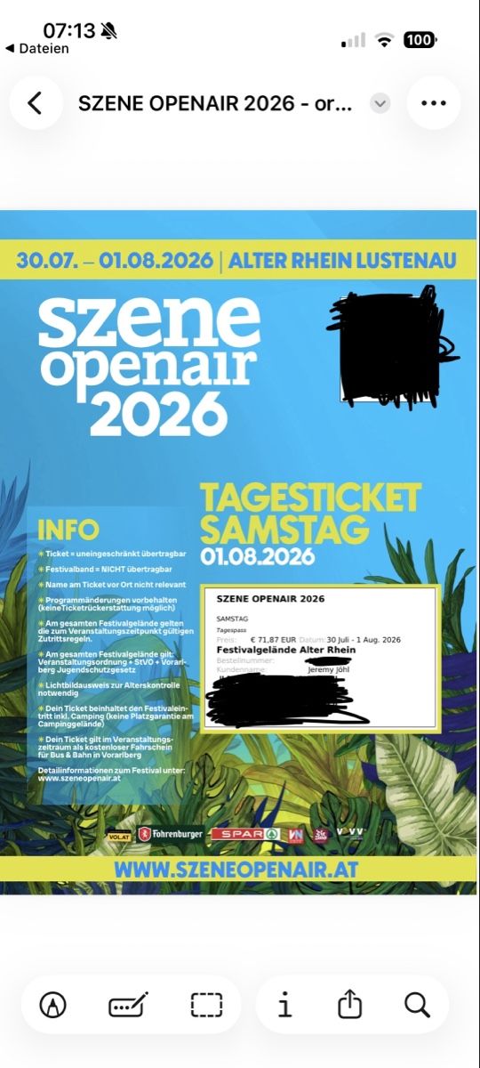 Biglietti: Szene openair ticket – Nuovo (secondo la descrizione) da Staad SG venduto da bal_pl6x