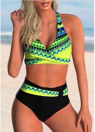 NEUER Bikini mit hoher Taille schwarz-bunt Gr. S - 222418