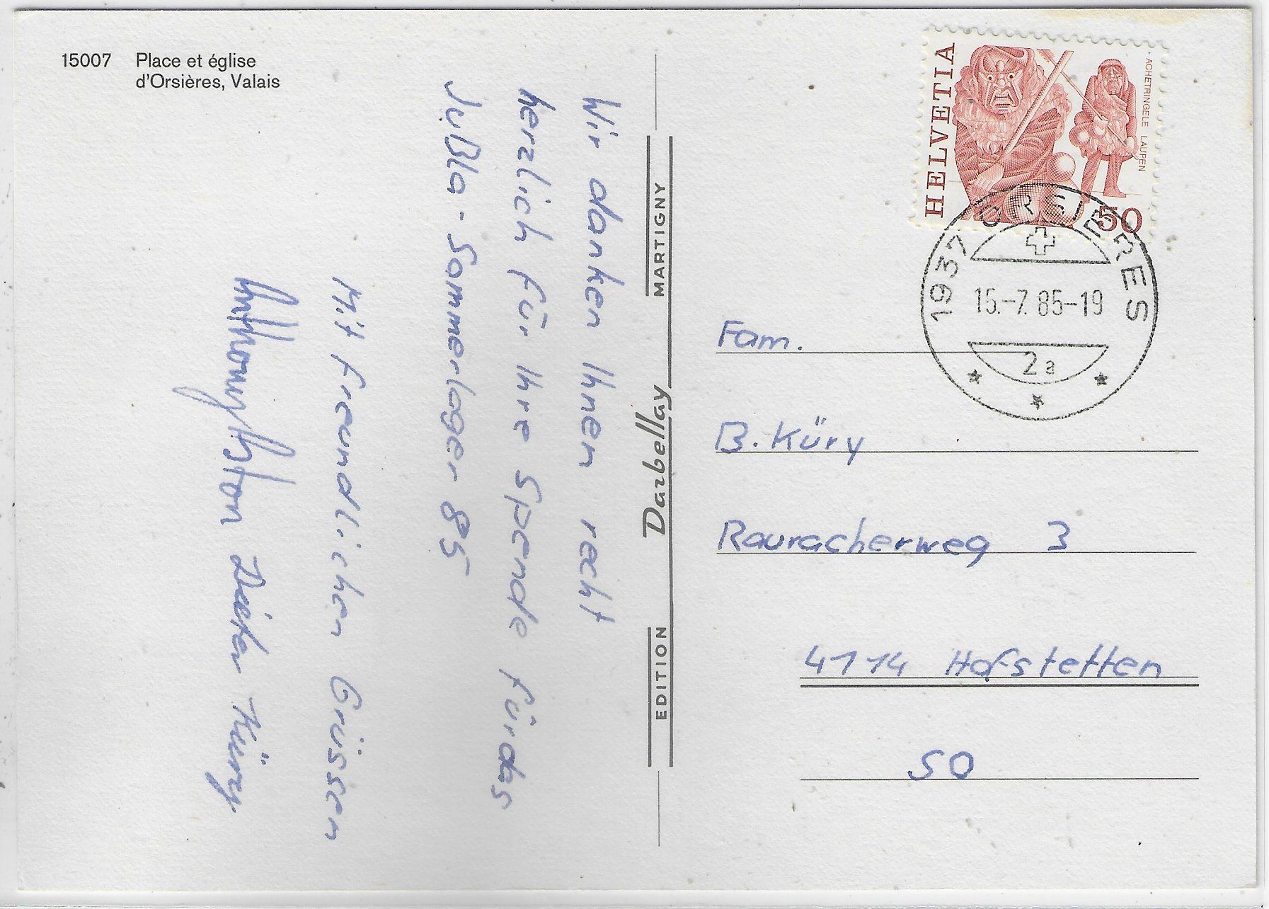 Cartoline postali: Place et eglise d'Orsieres VS – Usato da Ettingen venduto da Kartenplanet 1