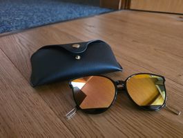 Sonnenbrille Spiegelgläser Orange Schwarz inkl. Etui