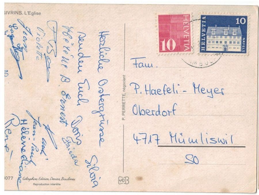 Cartoline postali: Givrins, l'église, circulée 1972 – Usato da Frauenfeld venduto da POML 1