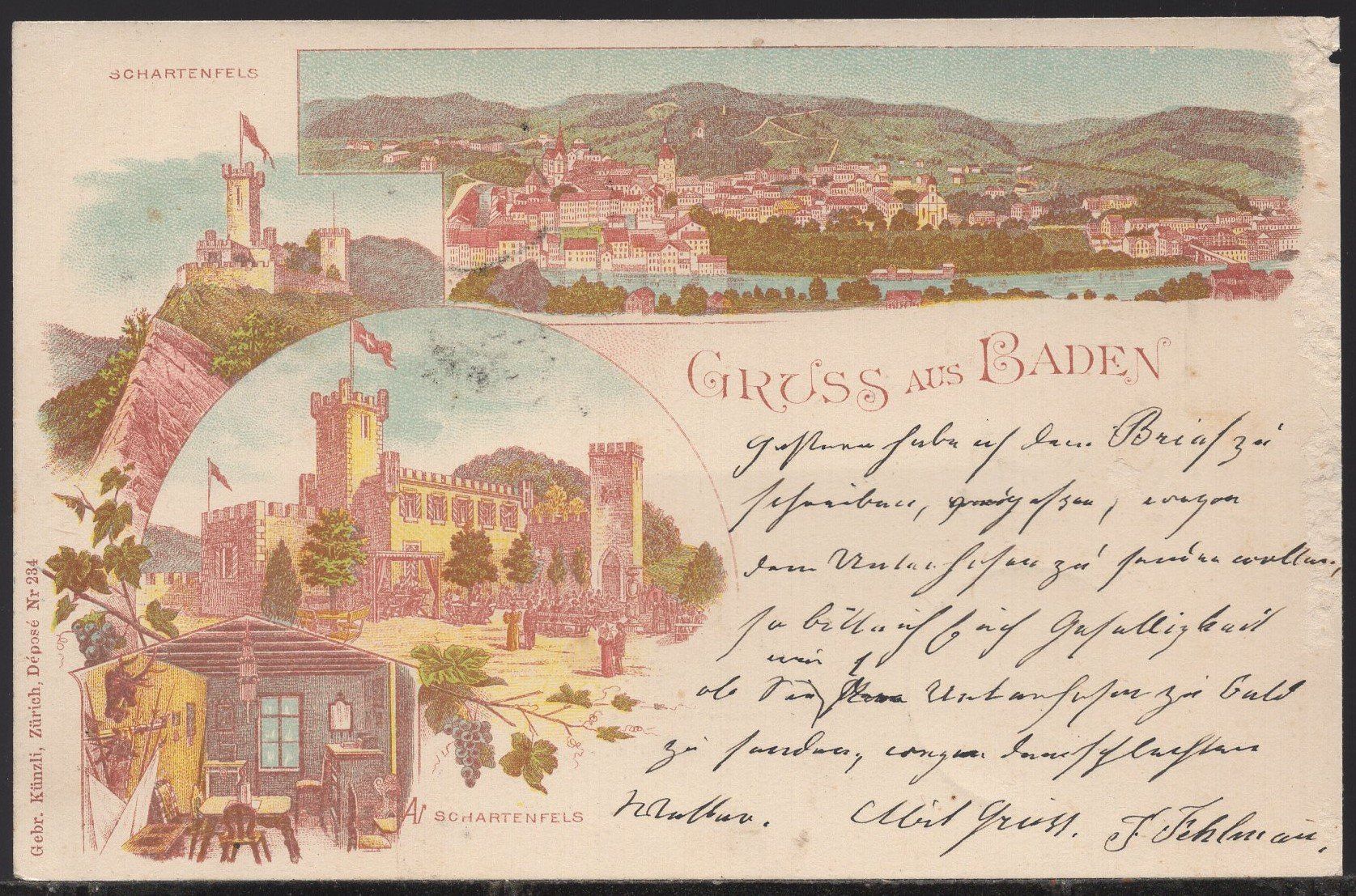 Ansichtskarten: Gruss  aus  Baden  1903  Litho – Gebraucht aus Aarau von kufi44