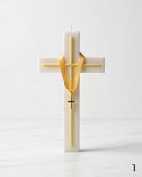 Kreuz Kerze mit Goldband und Kreuz Anhänger neu