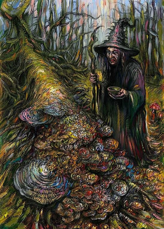 Gemälde: Die Hexe  Acryl auf Papier – Gebraucht aus Kollbrunn von Sorry