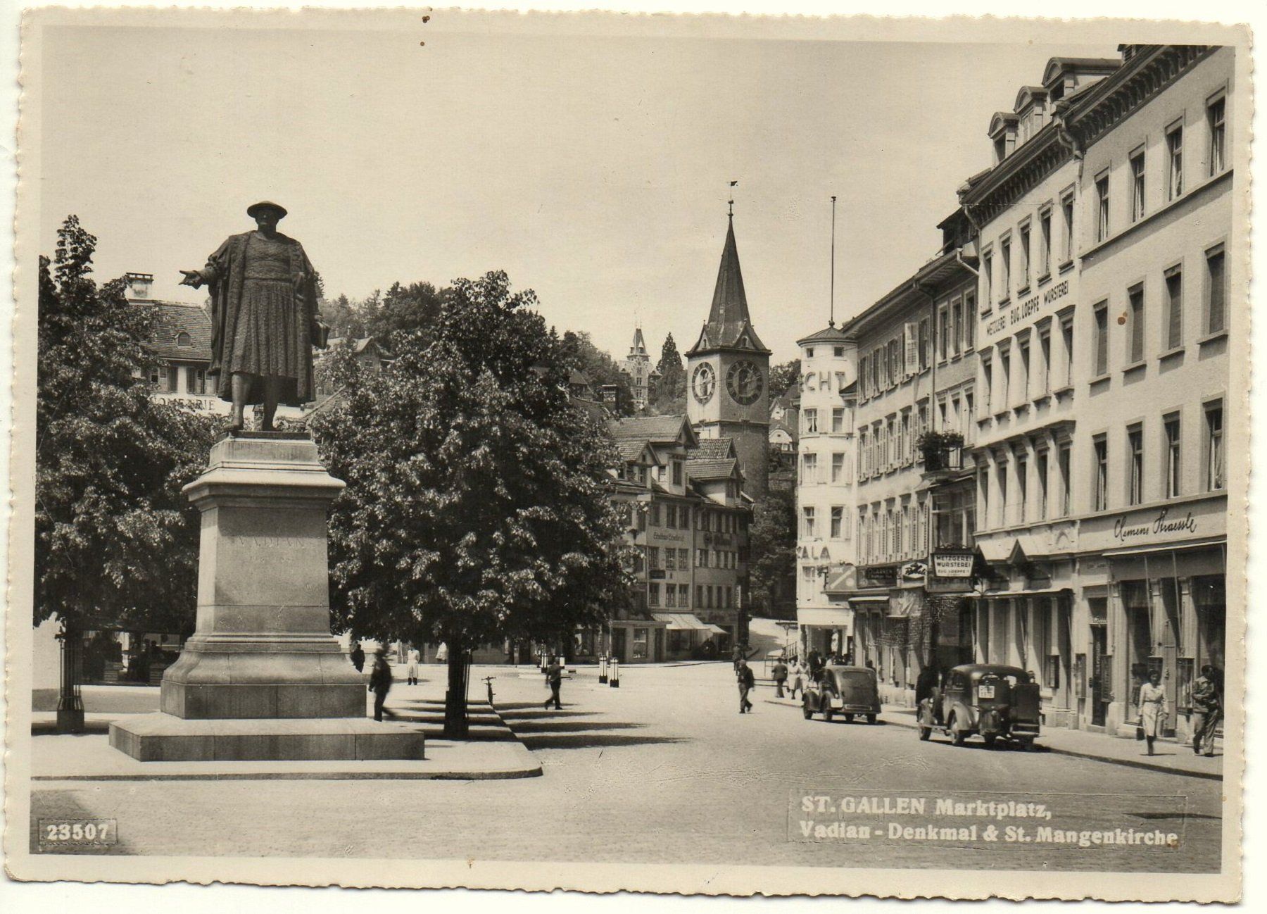 Ansichtskarten: ST. GALLEN Marktplatz Metzgerei Eug. Loepfe, Oldtimer, Auto – Gebraucht aus Jona von philajona