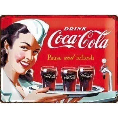 Coca-Cola Insegne: Blechschild-COCA COLA-MIT KELLNERIN - 30x40 cm – Nuovo e nell'imballaggio originale da Rupperswil venduto da big-one-sale