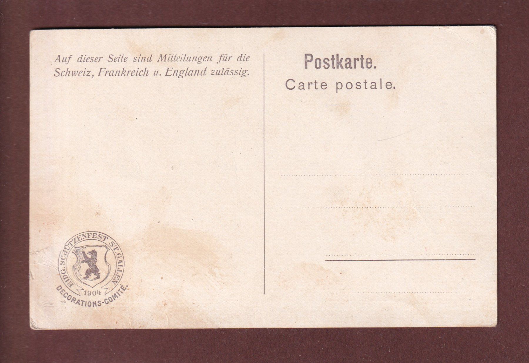 Cartoline postali: ST. GALLEN - Schützenfest 1904 // Riss + Eckbug // – Usato da Pully venduto da nicecards 1
