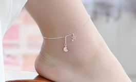silber fusskette mit sterne und mond
