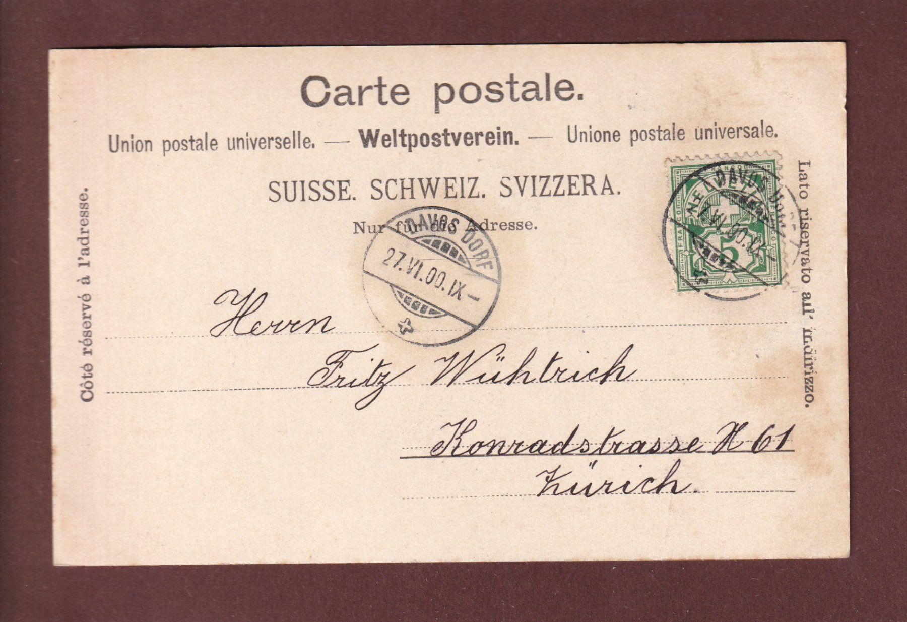 Ansichtskarten: DAVOS - Davosersee - 1900 – Gebraucht aus Pully von nicecards 1