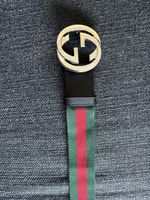 Cintura Gucci, tela verde-rossa, fibbia GG, usata, taglia 90