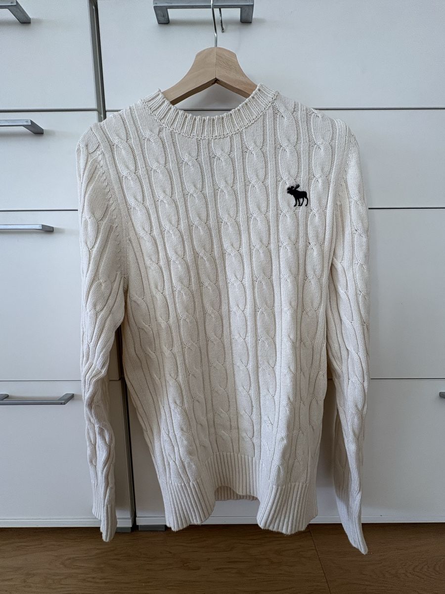Abercrombie Pullover & Sweatshirts: Abercrombie & Fitch Pullover Creme L Kabelstrick Elch Logo – Gebraucht aus Obbürgen von cla_x9h6