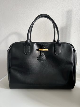 Vintage 90s Schwarze Longchamp Handtasche, Leder, Vintage