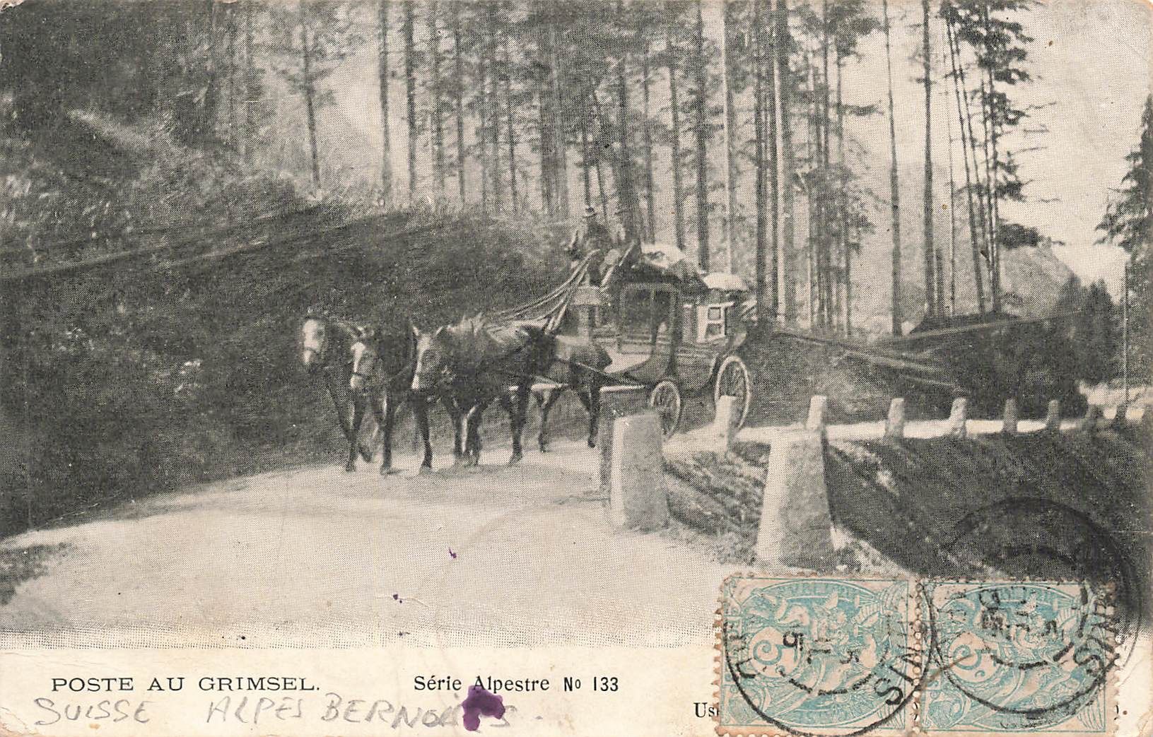 Ansichtskarten: Grimsel pass (BE) Postkutsche – Gebraucht aus Biasca von Blenio71