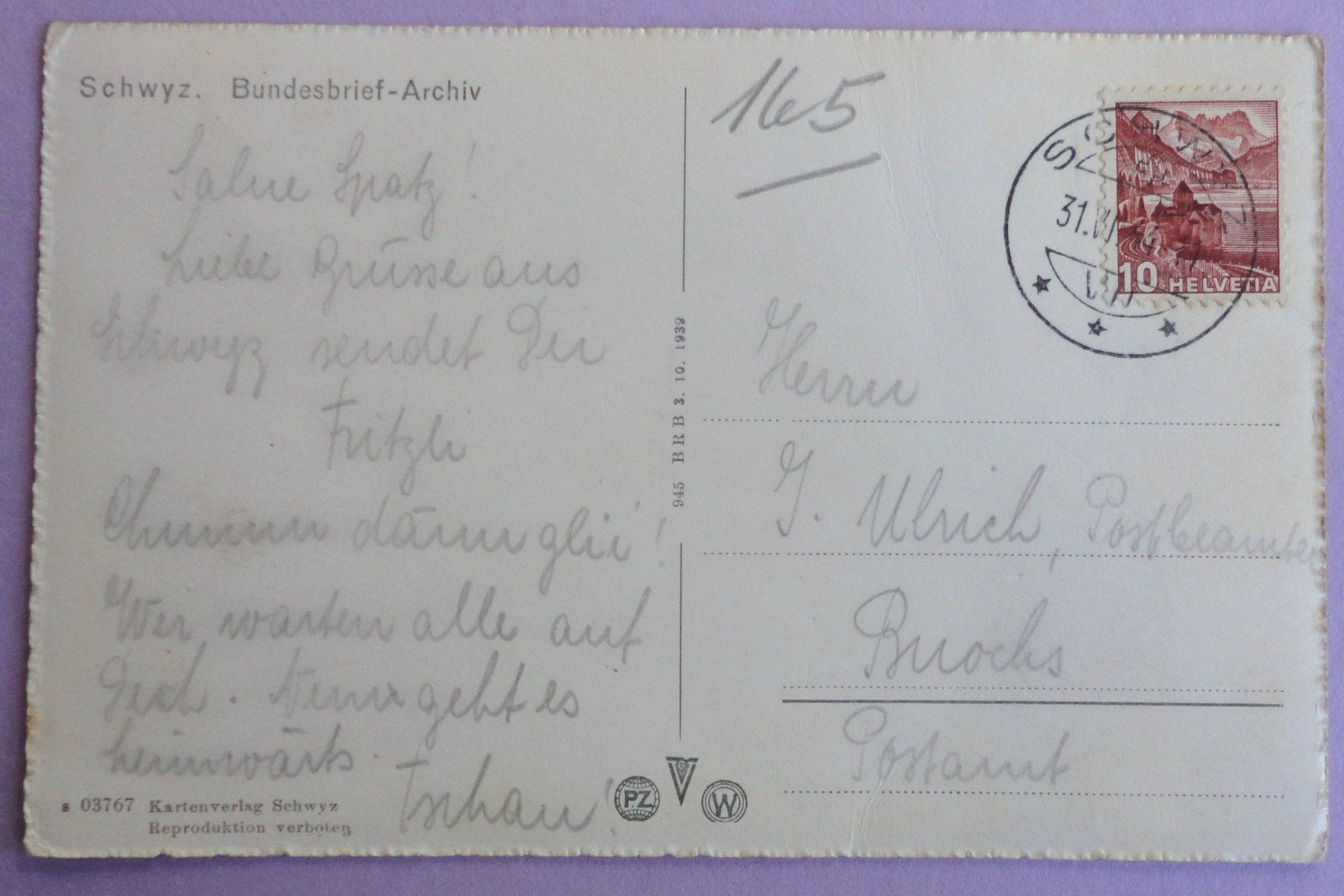 Ansichtskarten: Schwyz, Bundesbrief-Archiv – Gebraucht aus Fétigny von Billy2miny 1
