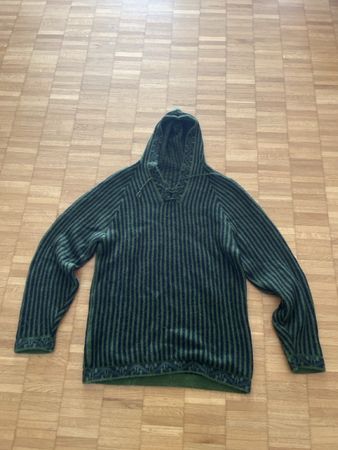 Kapuzenpullover gestrickt grün schwarz gestreift M