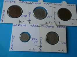 Norwegen, Konvolut alte Münzen 1954-77 meist unzirk