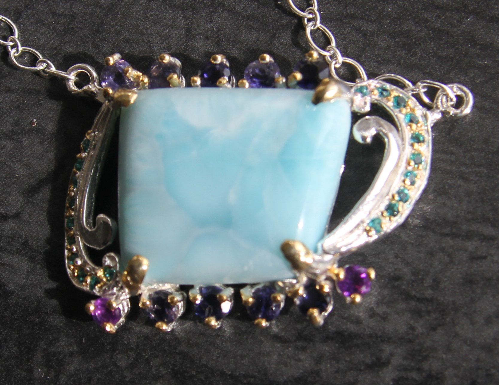 Catenine: NEU: Larimar Kette Collier Schmuck mit Iolith – Nuovo (secondo la descrizione) da Matten b. Interl venduto da EdelsteineInterlaken 6