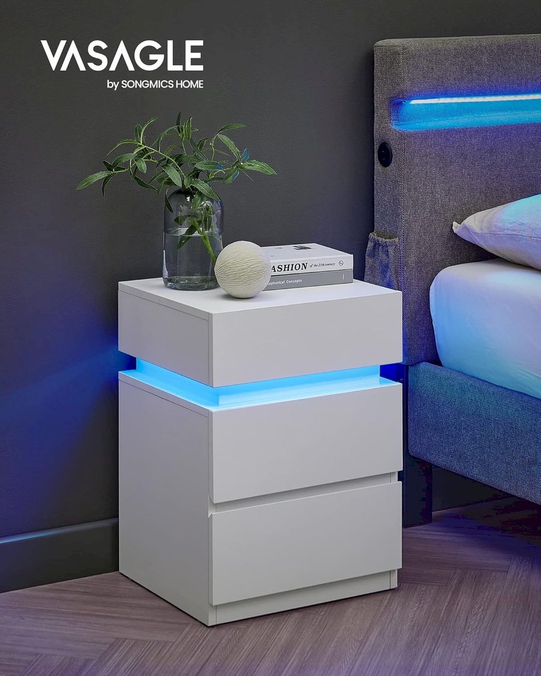 Comodini: VASAGLE Nachttisch mit LED-Beleuchtung – Nuovo e nell'imballaggio originale da Bottighofen venduto da zaap 2