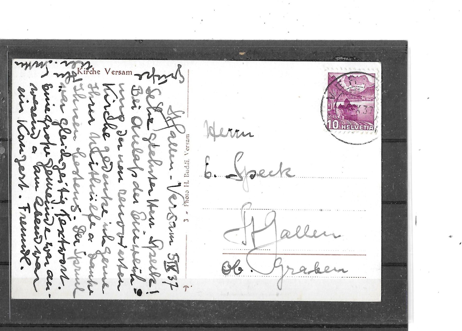 Cartoline postali: GR Versam 1937 Kirche – Usato da Schocherswil venduto da Wilare 1