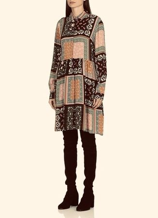 Marella Kleid Patchwork Muster schwarz olive rosa Gr 40