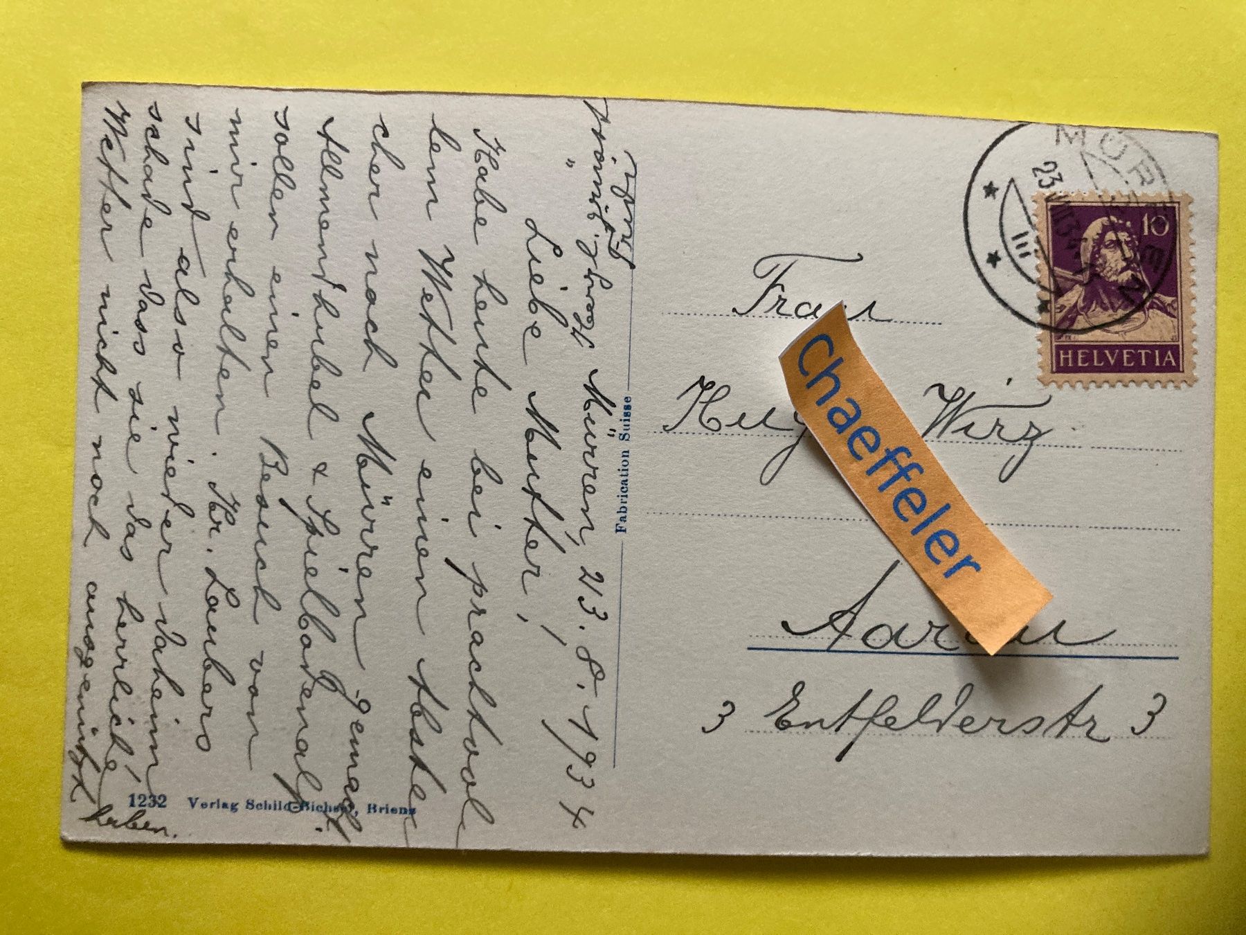 Cartoline postali: 1934 Wengen, Grand Hotel – Usato da Zürich venduto da Chaeffeler 1