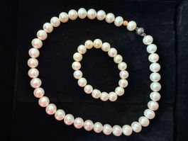 Edles Zuchtperlen-Set Collier & Armband weiss