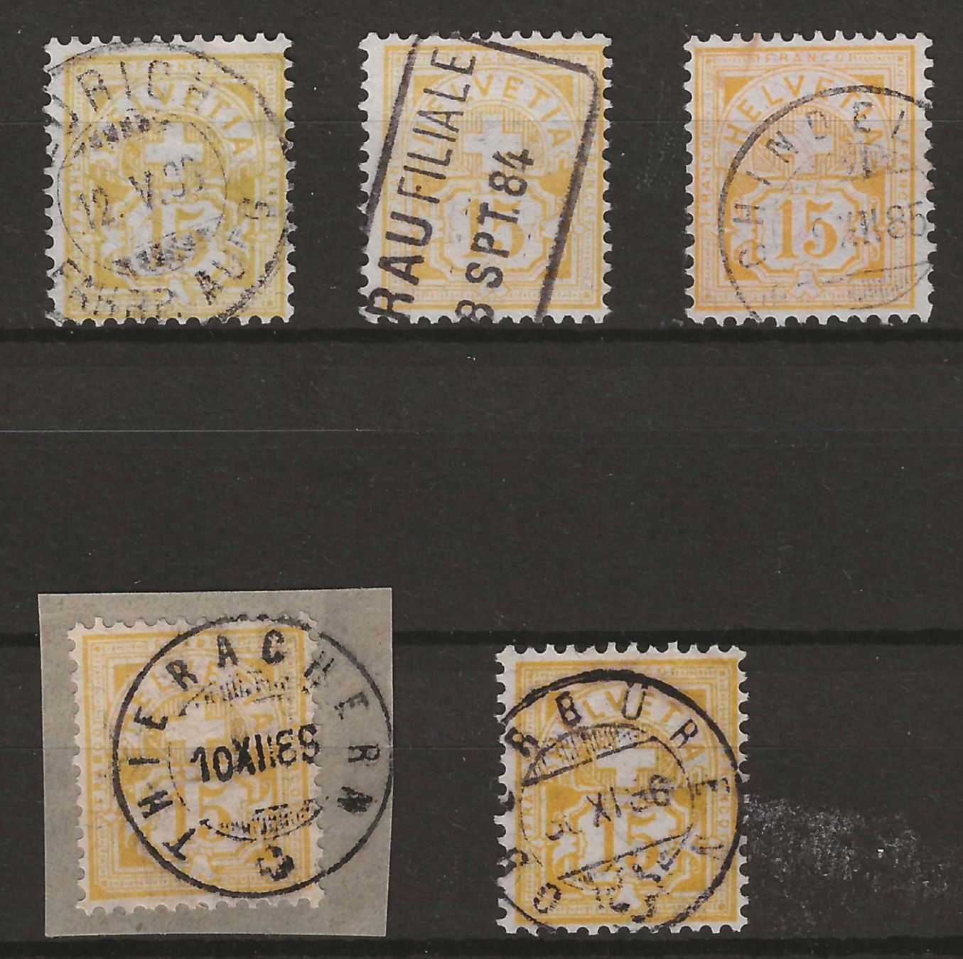 Tutti i francobolli: 5x Ziffermuster Nr. 63A - Farbvariationen : KP 250.-- – Usato da Gümligen venduto da Geniusbuy