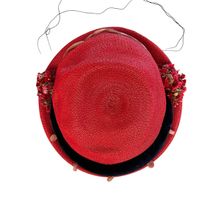1930s 1940s vintage red straw hat with flowers 
