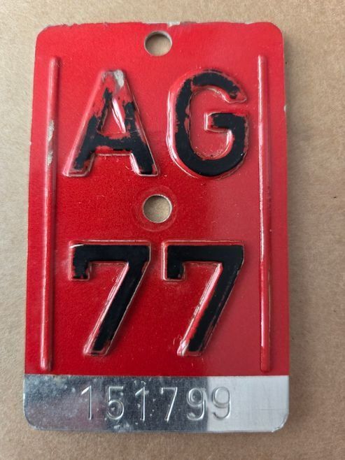 Sachs Schilder: Velonummer AG 77 plaque velo – Gebraucht aus Schenkon von Uhu007