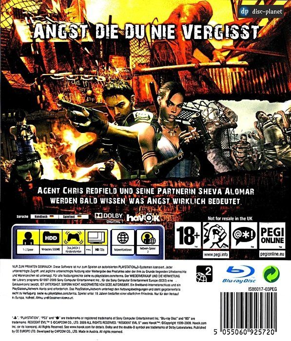 Sony Jeux: PS3 - Resident Evil 5 (2009) – D'occasion à Embrach par disc-planet 1