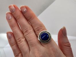 Lapis Lazuli Silberring 925 / 14K Gold Handarbeit Vintage 54