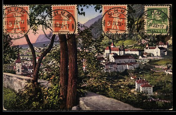 Cartoline postali: Chur, Panorama der Stadt mit Gebäuden i – Usato da Berlin venduto da bartko-reher