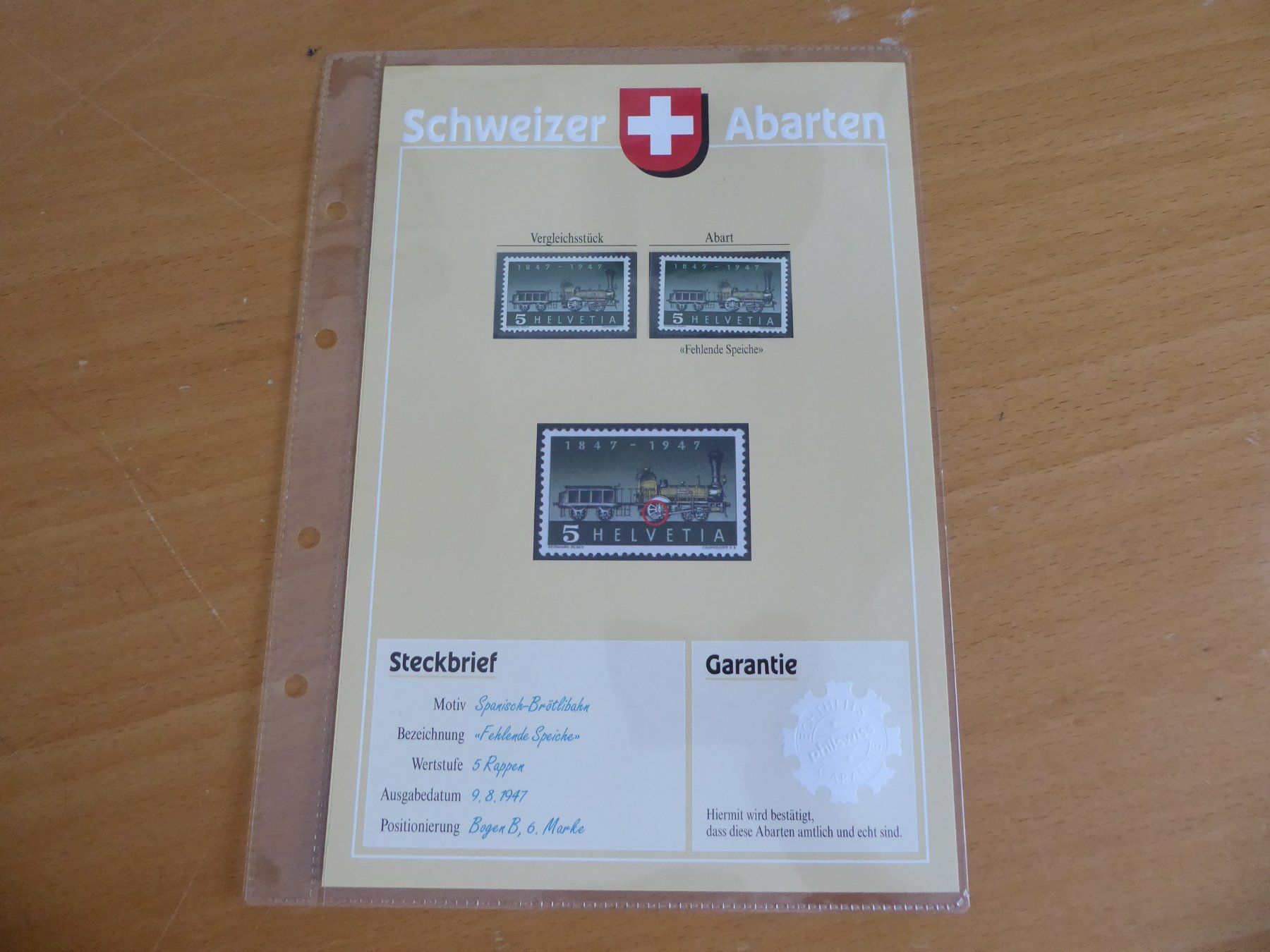 Tutti i francobolli: § SCHWEIZER ABARTEN    Fehlende Speiche – Usato da Rothrist venduto da swisstools