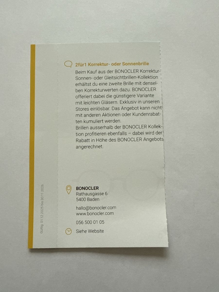 Buoni: 2für1 Gutschein Bonocler – Nuovo (secondo la descrizione) da Veltheim AG venduto da N377Y 1