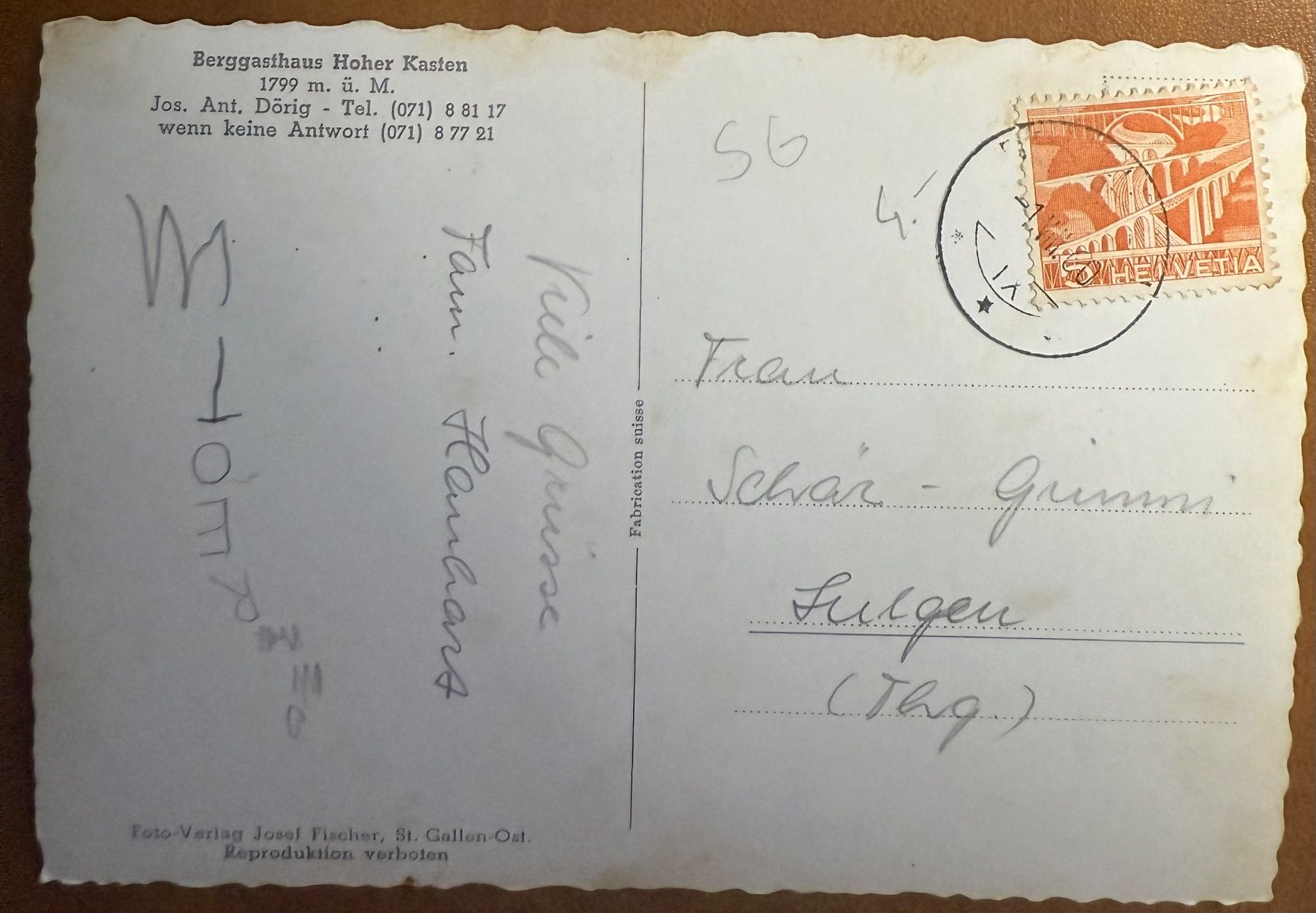 Cartoline postali: Hoher Kasten - Berggasthaus 1960 – Usato da Lutry venduto da Ediego 1