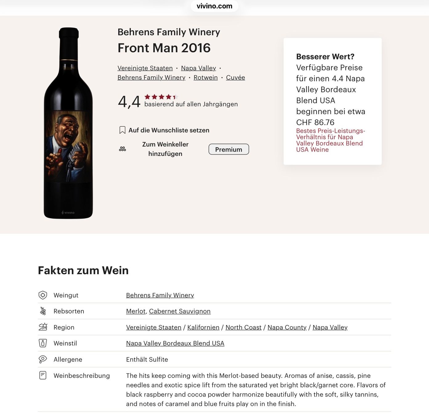 Vino: Behrens Frontmen 2016 92 Parker-Punkte – Nuovo (secondo la descrizione) da Oberdorf BL venduto da Rn3959 3