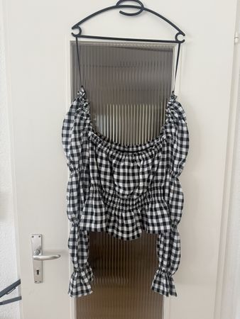 Getragene Bluse schwarz-weiss kariert Grösse L H&M