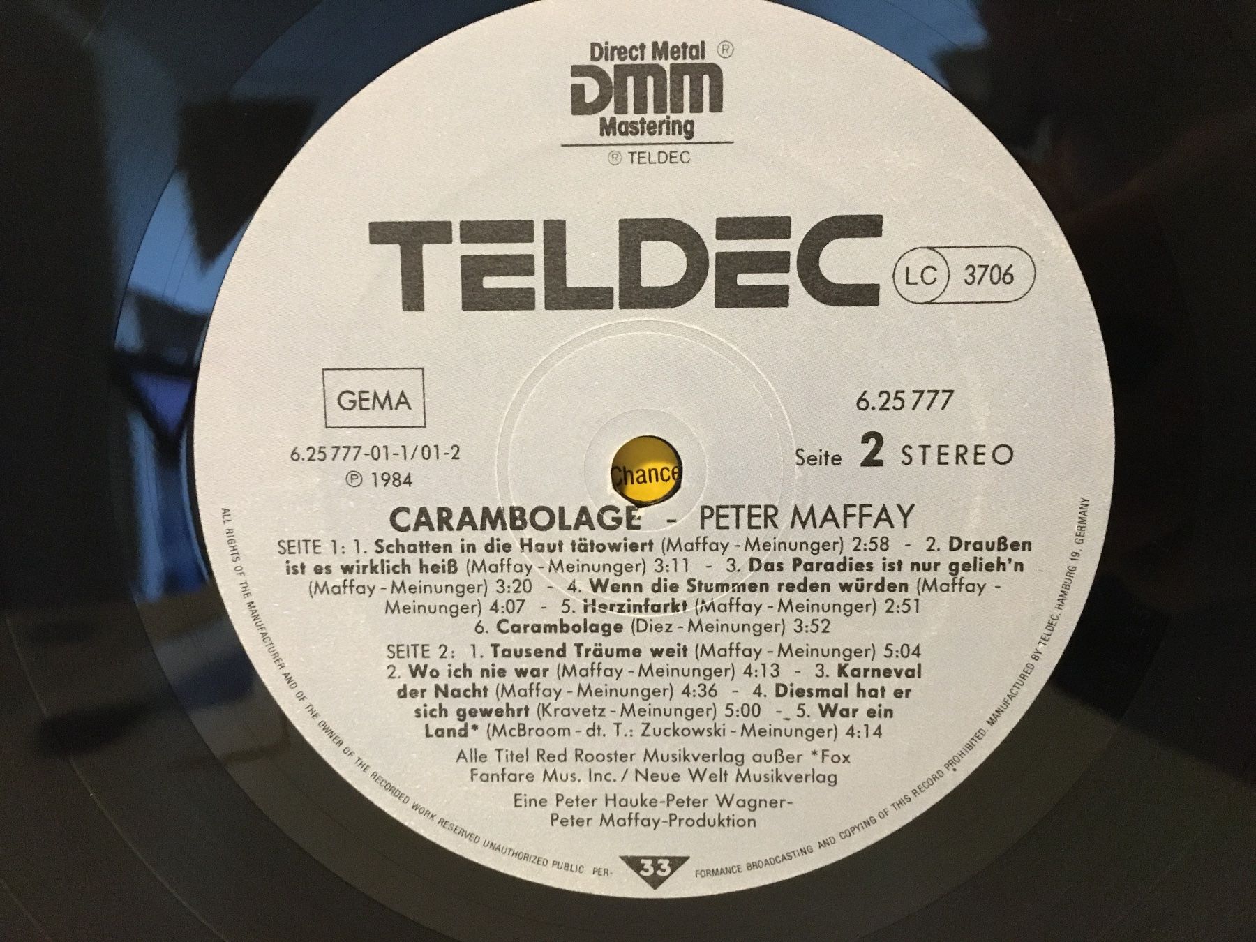 Dischi in vinile: Schallplatte - PETER MAFFAY - CARAMBOLAGE - TELDEC - 1984 – Usato da Andwil SG venduto da Rainboli 7
