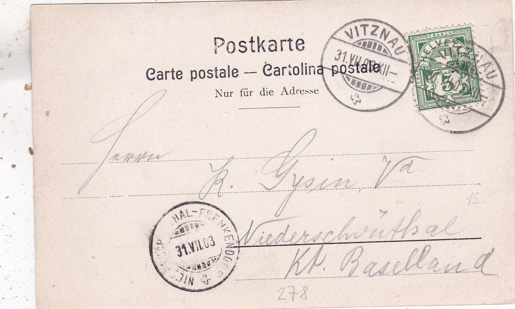 Cartoline postali: Vitznau und Rigibahn 1903 – Usato da Herisau venduto da Lisegrat2008 1