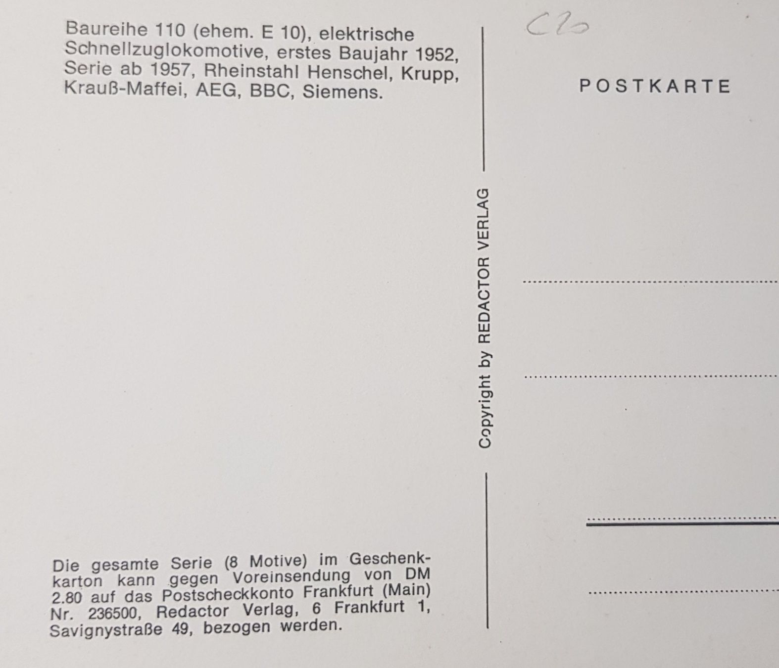 Cartoline postali: DB - Baureihe 110 (ex.E 10) - 1952 – Nuovo (secondo la descrizione) da St-Léonard venduto da thipif 1