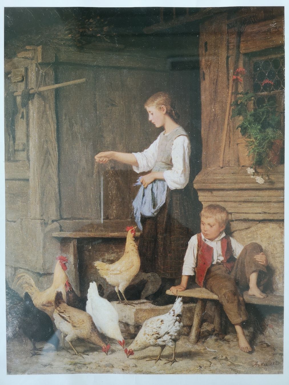 Poster & Bilder: Albert Anker Mädchen Hühnerfütternd 1865 – Gebraucht aus Kleindietwil von wecker21
