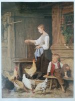 Albert Anker Mädchen Hühnerfütternd 1865