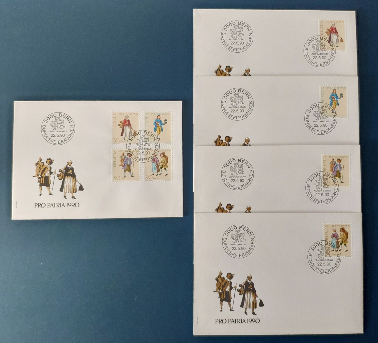 Alle Briefmarken: 5 FDC / Serie + Einzeln / Pro Patria 1990 / 22.5.90 Bern – Gebraucht aus Volketswil von Spacepanda