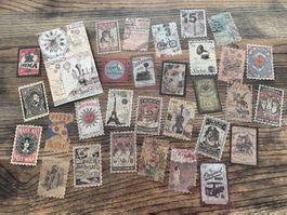 Sticker Set Aufkleber Briefmarken Look Retro Scrapbooking