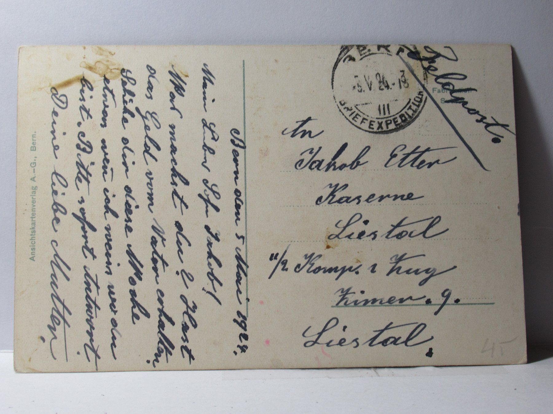 Cartes postales: Bern , Bubenbergdenkmal  1924 , Feldpost – D'occasion à Grenchen par Bluemchen1900 1
