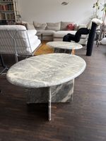 Marble Coffee Table Oval Grey White Marble Stone