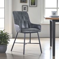 2 Essstühle aus grauem Bycast Leder, industrieller Charakter