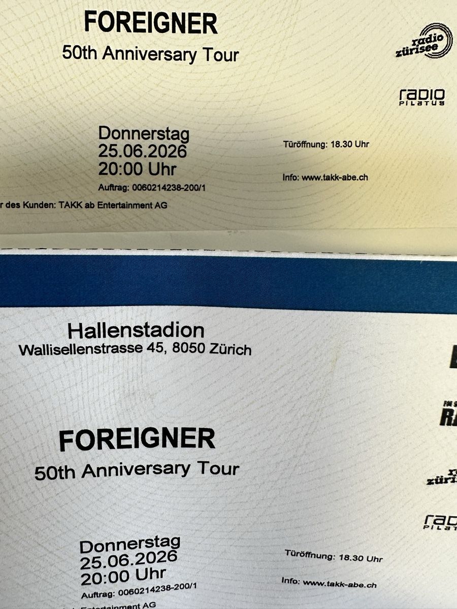 Billets: Tickets Foreigner 25.6.2026 – Neuf avec emballage d'origine à Tuttwil par kli_yqb8