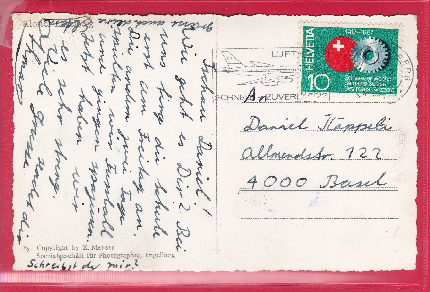 Cartoline postali: KLOSTER ENGELBERG, 30.9.1967 – Usato da Oberrieden venduto da Gebirgsstelze 1
