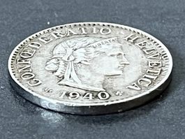 Pièce de 5 centimes de franc suisse, 1940, état correct